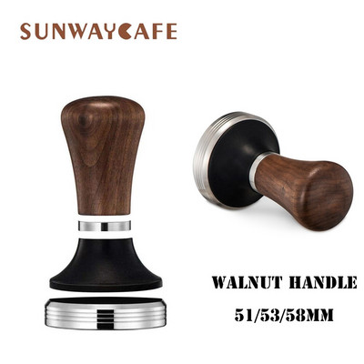 Kávé Tamper diófa nyél, állítható rozsdamentes acél eszpresszó por 51mm 53mm 58mm Cafe Hammer kávéeszközök Barista számára