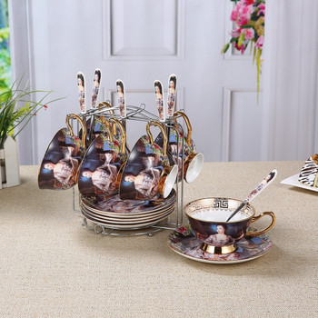 180 ml Европейски комплект керамични чаши за кафе в ретро кралски стил с чинийка лъжица Комплект порцеланови чаши за кафе от висок клас за домашен бизнес