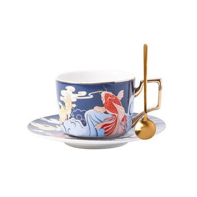 Porcelán kávéskészlet Kerámia teáscsészék és csészealjak kanalas étkészlettel Születésnapi ajándék esküvői ajándék 250 ml arany, kézi ingyenes szállítás
