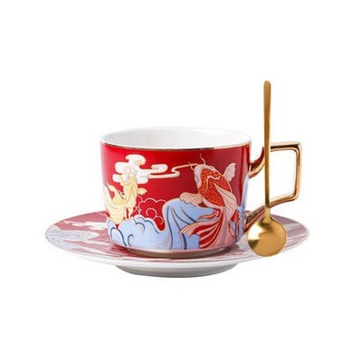 Porcelán kávéskészlet Kerámia teáscsészék és csészealjak kanalas étkészlettel Születésnapi ajándék esküvői ajándék 250 ml arany, kézi ingyenes szállítás