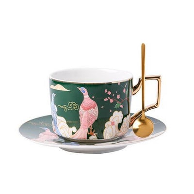Porcelán kávéskészlet Kerámia teáscsészék és csészealjak kanalas étkészlettel Születésnapi ajándék esküvői ajándék 250 ml arany, kézi ingyenes szállítás