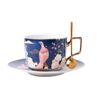 Porcelán kávéskészlet Kerámia teáscsészék és csészealjak kanalas étkészlettel Születésnapi ajándék esküvői ajándék 250 ml arany, kézi ingyenes szállítás