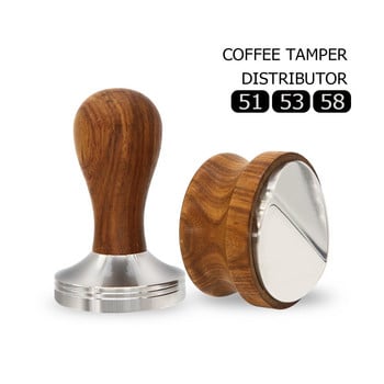 51/53/58MM разпределител за кафе Espresso Tamper Регулируем разпределител за еспресо Изравнител Rosewood 304 неръждаема стомана Инструменти за бариста