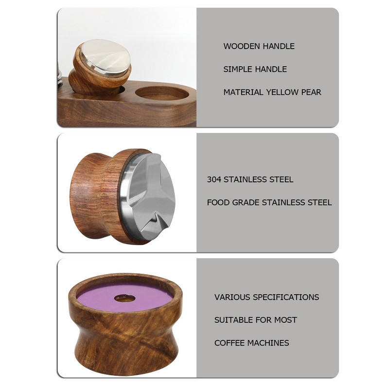 51/53/58MM Distributer kave Espresso Tamper Podesivi Espresso Distributer Nivelir Alati za bariste od nehrđajućeg čelika Rosewood 304