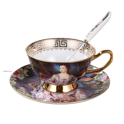 180 ml-es európai retro királyi stílusú kerámia csésze kávéhoz, csészealj kanál Csúcskategóriás porcelán étkészlet otthoni vállalkozáshoz