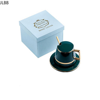 European Luxurious Ceramics Σετ φλιτζανιών καφέ 4τμχ με καπάκι Πιάτο Κουτάλι Κουτί δώρου Κούπες Γάλα Τσάι Καφέ Πράσινο Ποτό 450ml