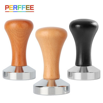 Kohvi tamper 51mm/53mm/58mm lamedapõhjaline puidust käepidemega espresso tamper kohviportafilterile Barista Tool Nature Wood, must