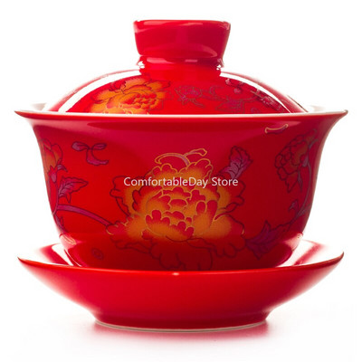Чаша с китайски супник Керамичен чайник Чайник Дракон/Божур Чаени комплекти в китайски стил Кунг Фу Най-добър сватбен подарък за приятели D007