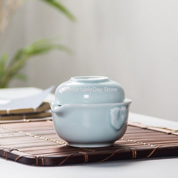 Celadon Teapot Travel Φλυτζάνι τσαγιού Κεραμικό Βραστήρα Κεραμικό Φλιτζάνι Ψαριού Κεραμικό Φορητό Σετ Τσαγιού Ταξιδιού Δώρα φίλου 1 Gaiwan 1 φλιτζάνι πορσελάνη D038