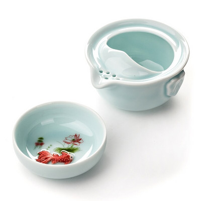 Celadon teáskanna utazó teáscsésze kerámia halpohár vízforraló kerámia hordozható utazó teáskészlet barát ajándékok 1 Gaiwan 1 csésze porcelán D038