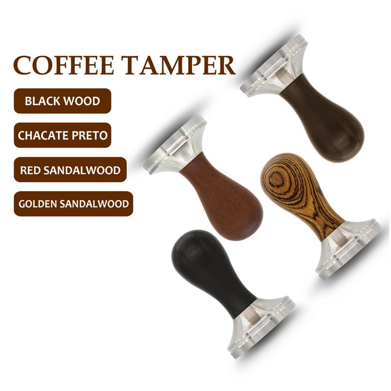 Afrikos juodos medienos rankenos kavos tamperis 51/53/54/58/58,35 mm nerūdijančio plieno espreso milteliai Cafe Hammer kavos įrankiai baristai