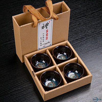 YHSMTG Керамична порцеланова чаша за чай Купа за чай Jun Kiln Change Brushed Color Sand Gold Glaze Китайски набор от чаени чаши Малки керамични чаши