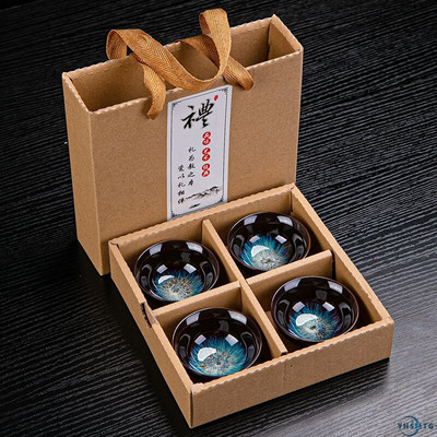 YHSMTG Керамична порцеланова чаша за чай Купа за чай Jun Kiln Change Brushed Color Sand Gold Glaze Китайски набор от чаени чаши Малки керамични чаши