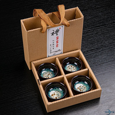 YHSMTG Керамична порцеланова чаша за чай Купа за чай Jun Kiln Change Brushed Color Sand Gold Glaze Китайски набор от чаени чаши Малки керамични чаши