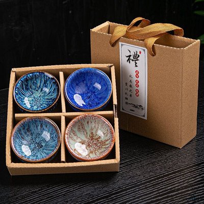 YHSMTG Керамична порцеланова чаша за чай Купа за чай Jun Kiln Change Brushed Color Sand Gold Glaze Китайски набор от чаени чаши Малки керамични чаши