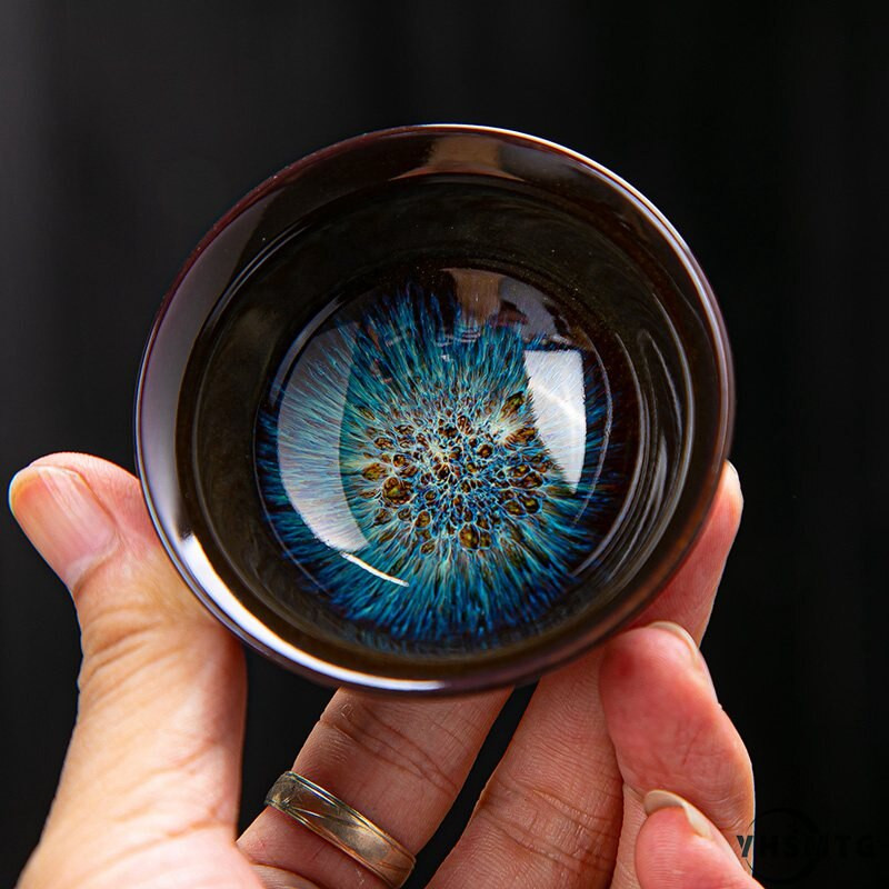 YHSMTG Керамична порцеланова чаша за чай Купа за чай Jun Kiln Change Brushed Color Sand Gold Glaze Китайски набор от чаени чаши Малки керамични чаши