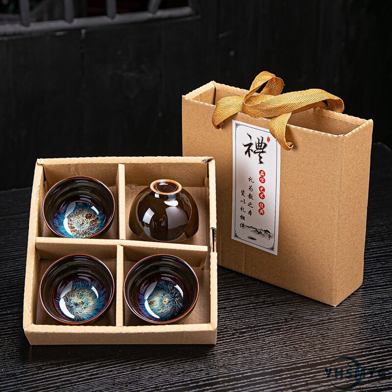 YHSMTG Керамична порцеланова чаша за чай Купа за чай Jun Kiln Change Brushed Color Sand Gold Glaze Китайски набор от чаени чаши Малки керамични чаши