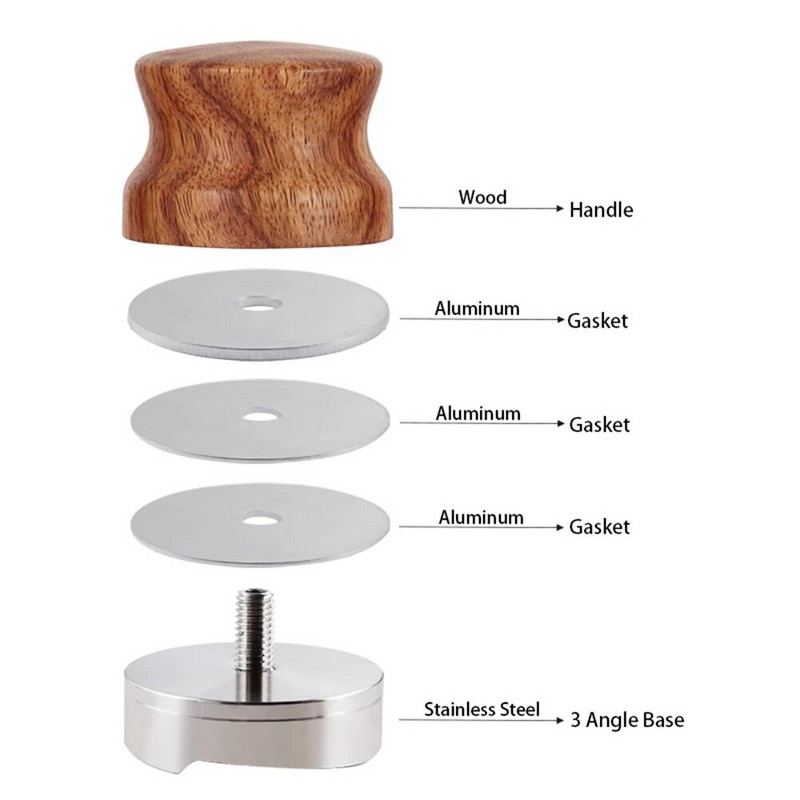 51MM/53MM/58MM eszpresszó kávé elosztó rózsafa kávépor kalapács szabotázsgép 304 rozsdamentes acél barista szintező szerszám