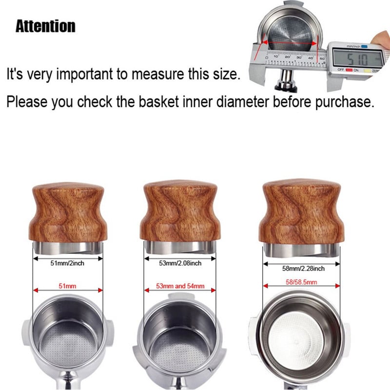 51MM/53MM/58MM eszpresszó kávé elosztó rózsafa kávépor kalapács szabotázsgép 304 rozsdamentes acél barista szintező szerszám