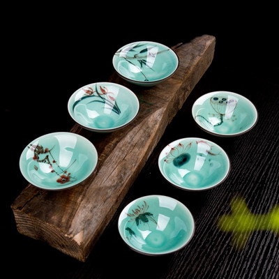 Kínai teáscsésze kerámia Celadon Kung Fu teáskészlet Italkészlet Retro Gaiwan teáscsésze kék-fehér porcelán kávéscsészék bögre 6 db/készlet