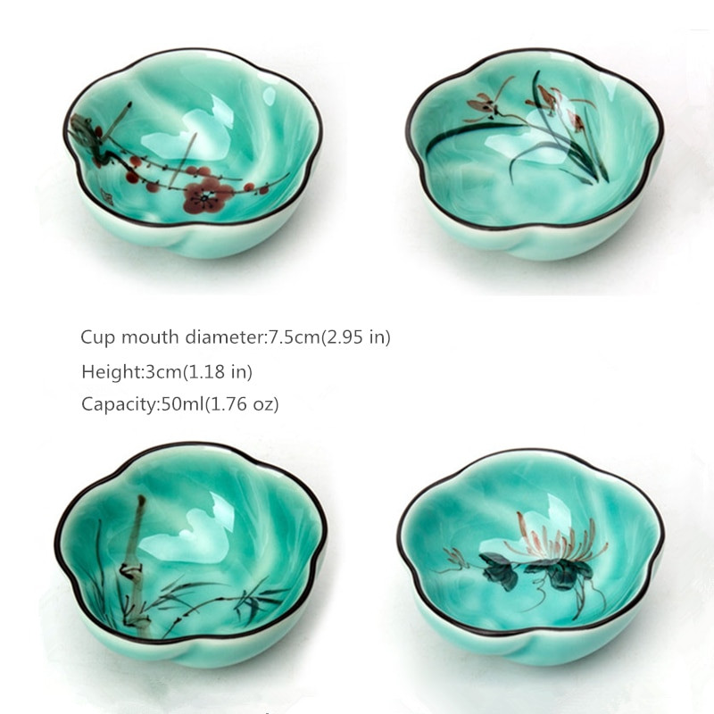 Kínai teáscsésze kerámia Celadon Kung Fu teáskészlet Italkészlet Retro Gaiwan teáscsésze kék-fehér porcelán kávéscsészék bögre 6 db/készlet