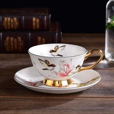 Set de căni de ceai Pictură de artă chineză Îmbrăcăminte de cafea culturală orientală Seturi de cafea din oase din China Cei de cadou de lux și farfurii cu lingură