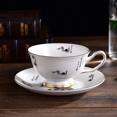 Set de căni de ceai Pictură de artă chineză Îmbrăcăminte de cafea culturală orientală Seturi de cafea din oase din China Cei de cadou de lux și farfurii cu lingură