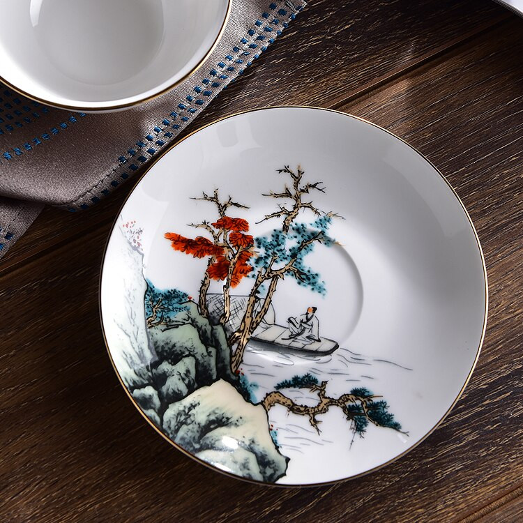 Set de căni de ceai Pictură de artă chineză Îmbrăcăminte de cafea culturală orientală Seturi de cafea din oase din China Cei de cadou de lux și farfurii cu lingură