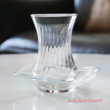 135ml Κομψό σετ ποτήρι νερό και πιατάκι χωρίς μόλυβδο για γυναικεία χρήση γραφείου Τουρκικό μαύρο φλιτζάνι τσαγιού Wave Coffee Enjoy Mug