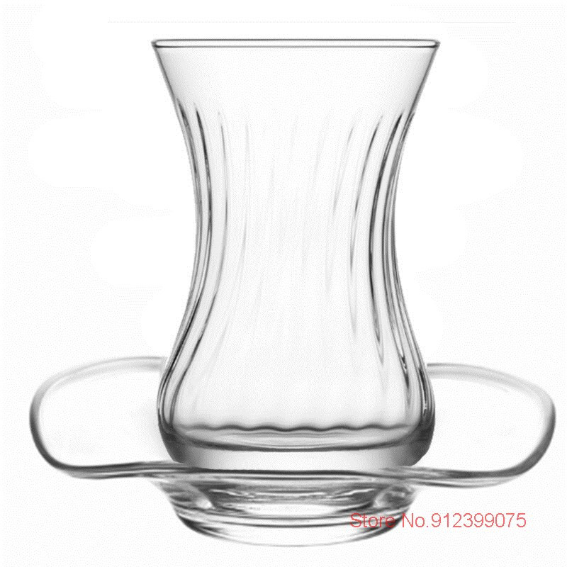 135 ml Elegantiškas bešvinis stiklinis vandens puodelio ir lėkštės rinkinys, skirtas moterims biure naudoti turkišką juodą arbatos puodelį bangų lėkštės kavos gėrimo puodelis