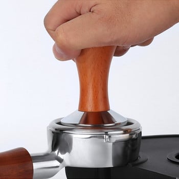 Espresso Coffee Tamper Ξύλινη Λαβή Flat Base Tamper 51mm/53mm/58mm Coffee Tamper Mat Σφυρί καφέ σε σκόνη Ξύλινο/Μαύρο