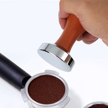 Espresso Coffee Tamper Ξύλινη Λαβή Flat Base Tamper 51mm/53mm/58mm Coffee Tamper Mat Σφυρί καφέ σε σκόνη Ξύλινο/Μαύρο