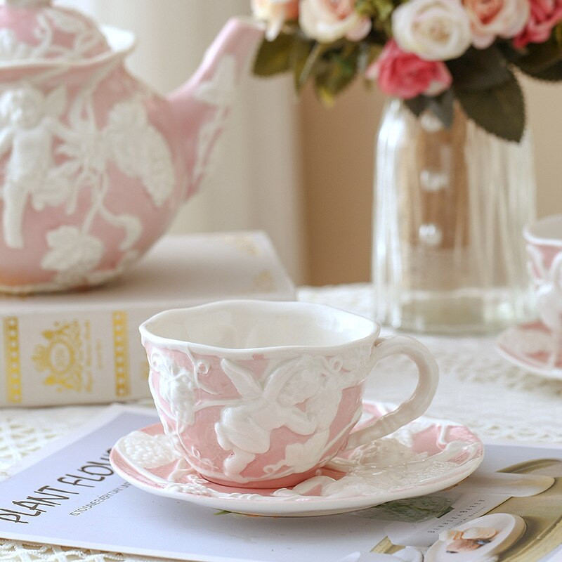 Senoviniai reljefiniai kavos puodeliai ir lėkštės Puodeliai Kavinės Baras Prekės Reljefinis Asmeninis Pusryčių Puodelis Puodelis Tazza Colazione