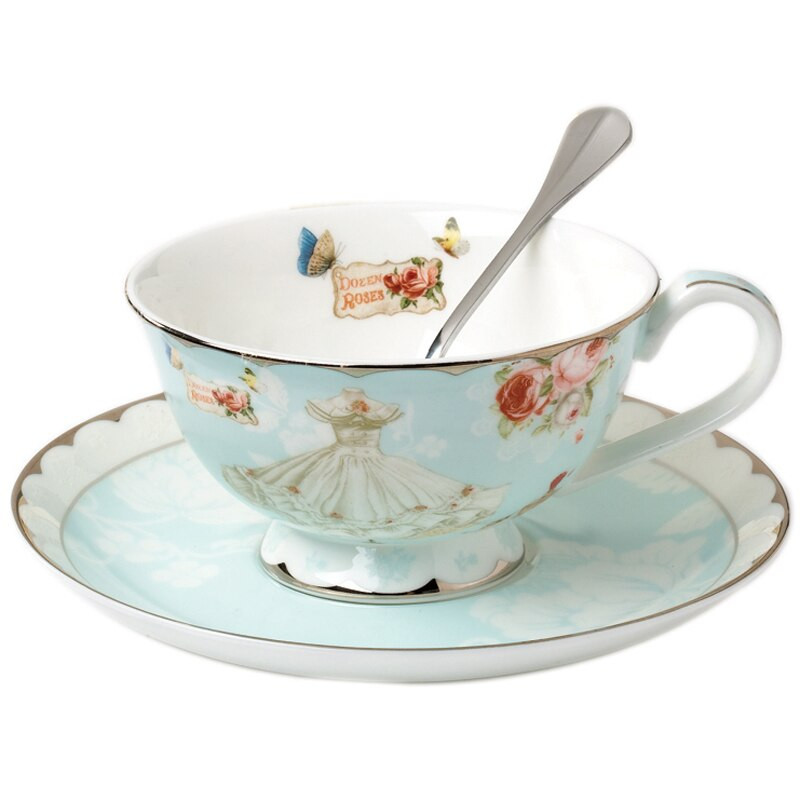 Elegáns teáscsésze készlet Bone China teáscsésze és csészealj szett virágmintás kávés csésze készlet teáscsésze desszert tányér porcelán ivóeszköz ajándék