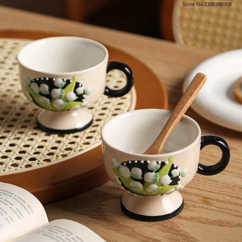Kerámia reggeli tejcsésze fogantyúval Kézzel készített reggeli hideg ital délutáni tea csésze Sakura utazó bögre Nyomtatott csészék Taza Anime