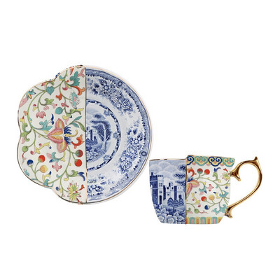 Poharak Csészealjak Szett Kerámiák Exquisite Retro Light Luxus Kézi festés Illesztés Kék-fehér porcelán kávéscsésze edény tea csésze