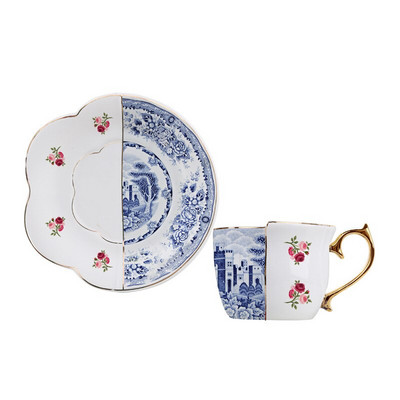 Poharak Csészealjak Szett Kerámiák Exquisite Retro Light Luxus Kézi festés Illesztés Kék-fehér porcelán kávéscsésze edény tea csésze