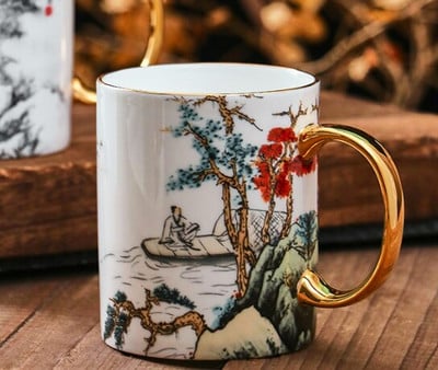 Arbatos puodelių rinkinys Kavos puodeliai ir puodeliai Kinijos menas Tapyba Rytų kultūra Kavos drabužiai Bone China kavos rinkiniai Prabangi dovana