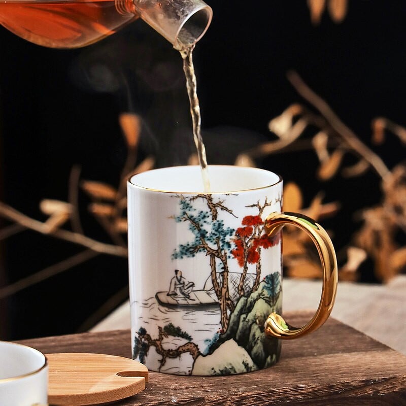 Arbatos puodelių rinkinys Kavos puodeliai ir puodeliai Kinijos menas Tapyba Rytų kultūra Kavos drabužiai Bone China kavos rinkiniai Prabangi dovana