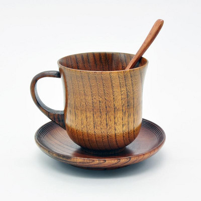 3db/készlet Fa csésze csészealj kanál készlet kávé tea Eszközök Kiegészítők Copo Handmade Natural