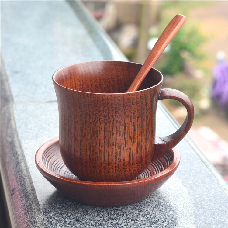 3db/készlet Fa csésze csészealj kanál készlet kávé tea Eszközök Kiegészítők Copo Handmade Natural