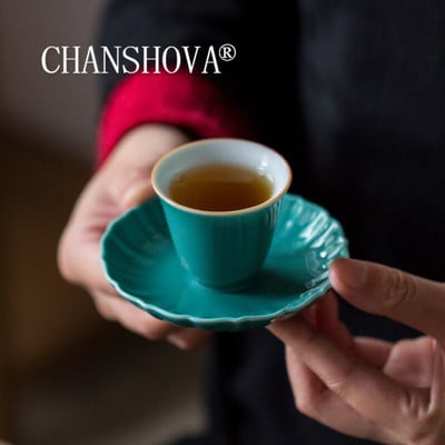 CHANSHOVA 30ml Tradicionāla ķīniešu stila keramikas zaļā tējas krūze Ķīnas porcelāna mazās tējas krūzes un apakštasīšu komplekti H532