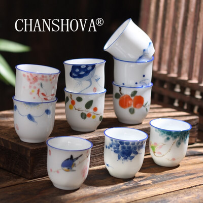 CHANSHOVA 50ml Ķīniešu stila Ar rokām apgleznotas keramikas tējas krūzes apakštasīšu komplekts kafijas tasīšu apakštasīšu komplekts Dzeršanas piederumi Ķīnas porcelāns H583