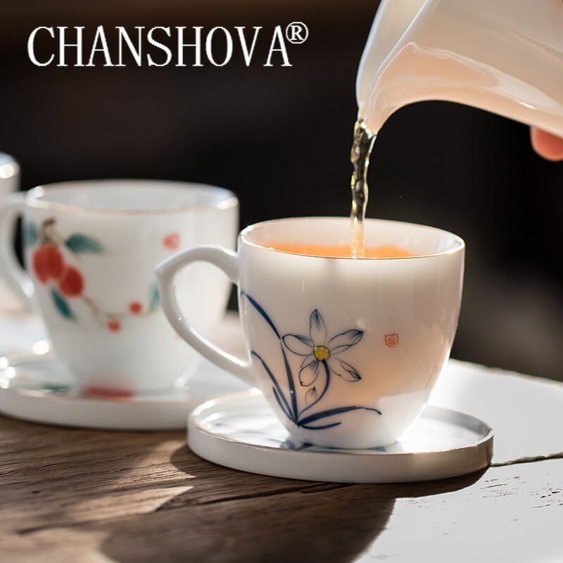 CHANSHOVA 70ml kínai stílusú, kézzel festett kerámia kávés csészealj készlet teáscsésze készlet bögre Ivóeszközök Kínai porcelán H371