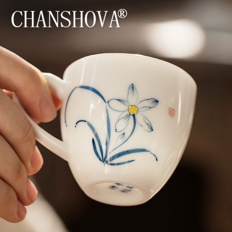 CHANSHOVA 70ml kínai stílusú, kézzel festett kerámia kávés csészealj készlet teáscsésze készlet bögre Ivóeszközök Kínai porcelán H371