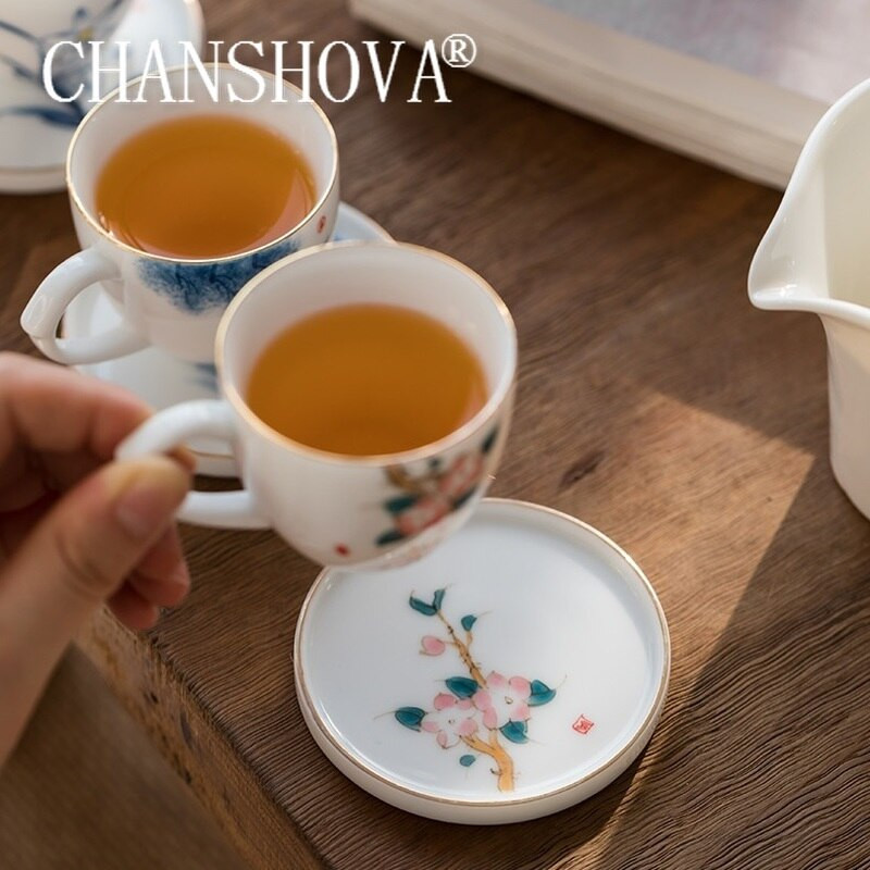 CHANSHOVA 70ml kínai stílusú, kézzel festett kerámia kávés csészealj készlet teáscsésze készlet bögre Ivóeszközök Kínai porcelán H371