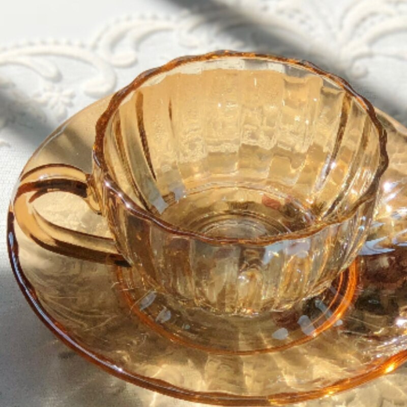 Luxus délutáni vintage kávés csésze készlet Evőeszközök Gyönyörű üveg teáscsészék és csészealj készletek Tazas Desayuno Originales kávés bögre