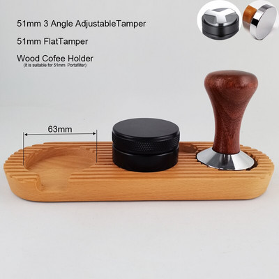 1-4 bucăți 3 unghiuri cu bază plată tamper cafea portafiltru fără fund 51mm 53mm 58mm 304 oțel inoxidabil 304 tampers instrumente suport din lemn