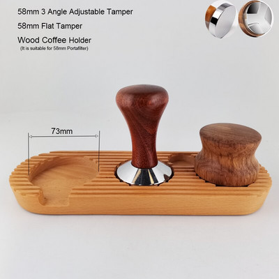 1-4 bucăți 3 unghiuri cu bază plată tamper cafea portafiltru fără fund 51mm 53mm 58mm 304 oțel inoxidabil 304 tampers instrumente suport din lemn