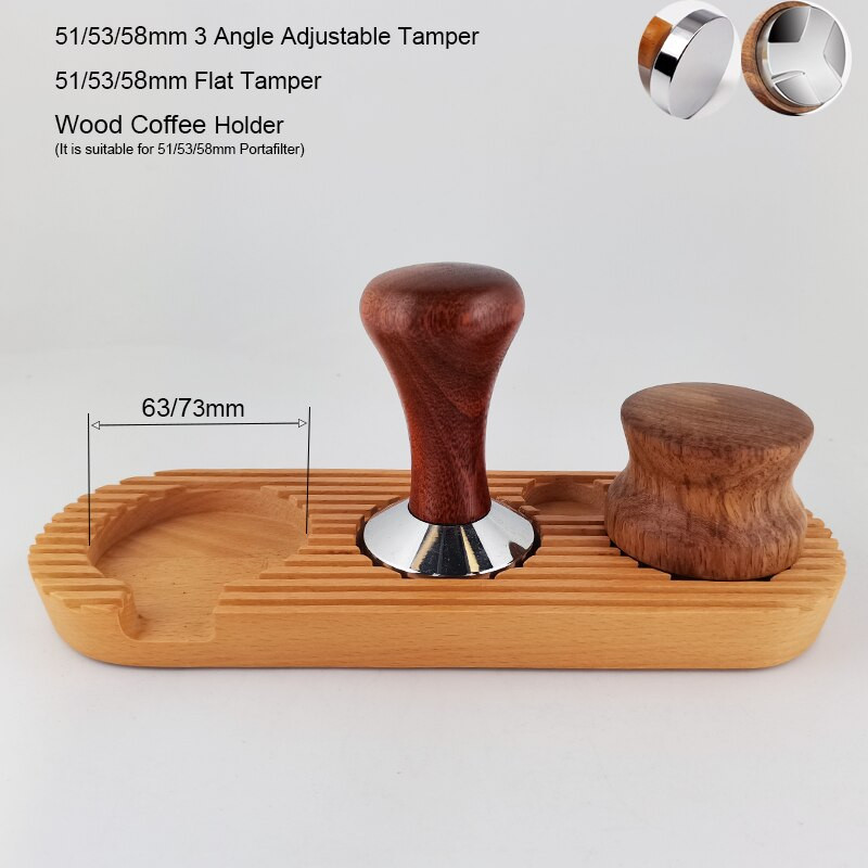1-4 bucăți 3 unghiuri cu bază plată tamper cafea portafiltru fără fund 51mm 53mm 58mm 304 oțel inoxidabil 304 tampers instrumente suport din lemn
